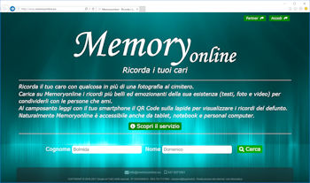 Accesso alla pagina del tuo caro attraverso ricerca sulla homepage di Memoryonline